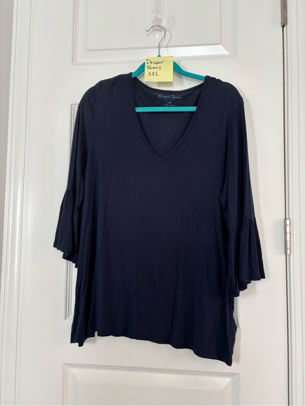 Draper James Navy V-Neck Bell Sleeve Top